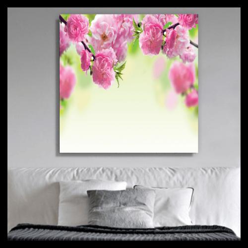 Πίνακας σε καμβά με ροζ λουλούδια 100x100 Τελαρωμένος καμβάς σε ξύλο με πάχος 2cm