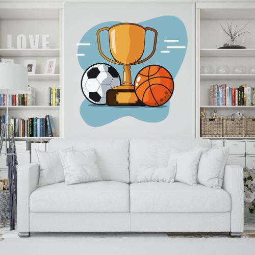 Αυτοκόλλητα τοίχου με Sports Trophy with basket and soccer ball 70x70 Αυτοκόλλητα τοίχου