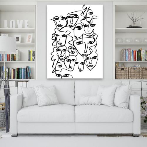 Πίνακας σε καμβά Line Art Abstract Faces 90x120 Τελαρωμένος καμβάς σε ξύλο με πάχος 2cm