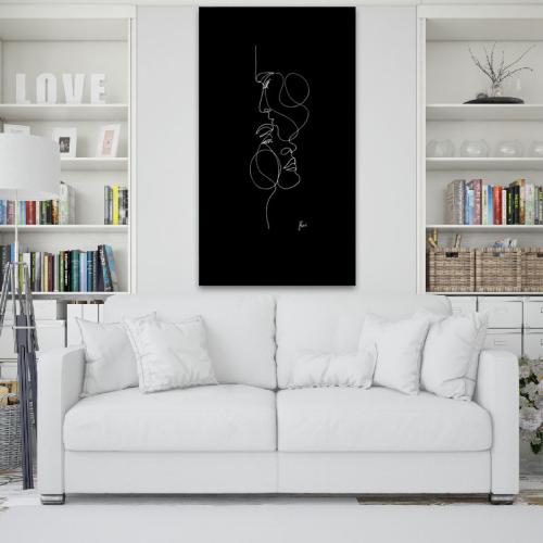 Πίνακας σε καμβά Line Art Couple In Black 70x124 Τελαρωμένος καμβάς σε ξύλο με πάχος 2cm