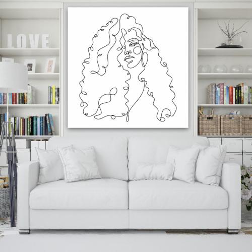 Πίνακας σε καμβά Line Art Curly Hair 60x60 Τελαρωμένος καμβάς σε ξύλο με πάχος 2cm