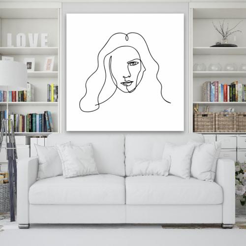 Πίνακας σε καμβά Line Art Female Head 110x110 Τελαρωμένος καμβάς σε ξύλο με πάχος 2cm