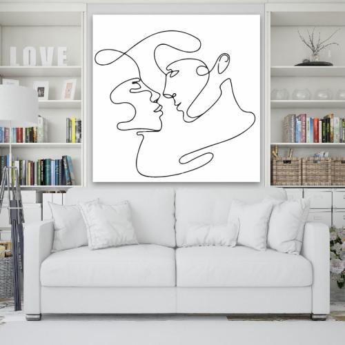 Πίνακας σε καμβά Line Art Man and Woman 80x80 Τελαρωμένος καμβάς σε ξύλο με πάχος 2cm