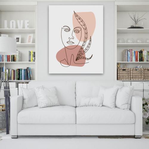 Πίνακας σε καμβά Line Art Pensive Woman 55x70 Τελαρωμένος καμβάς σε ξύλο με πάχος 2cm