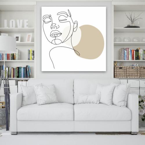 Πίνακας σε καμβά Line Art Woman and Circle 90x90 Τελαρωμένος καμβάς σε ξύλο με πάχος 2cm