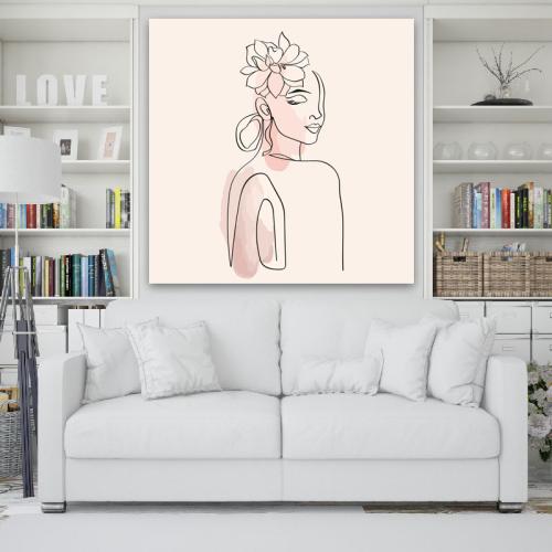 Πίνακας σε καμβά Line Art Woman in Pastel 120x120 Τελαρωμένος καμβάς σε ξύλο με πάχος 2cm