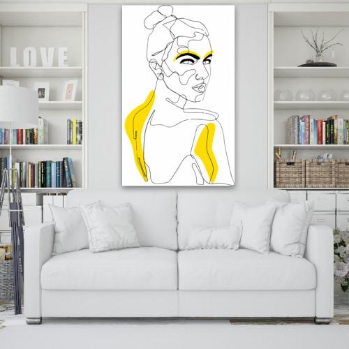 Πίνακας σε καμβά Line Art Woman in Yellow 50x80 Τελαρωμένος καμβάς σε ξύλο με πάχος 2cm