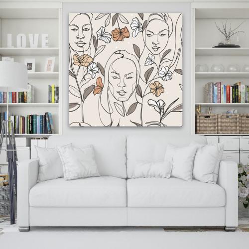 Πίνακας σε καμβά Women in Flowers 110x110 Τελαρωμένος καμβάς σε ξύλο με πάχος 2cm