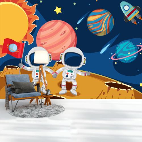 Ταπετσαρία τοίχου Cartoon Astronauts 2 391x200 Βινύλιο