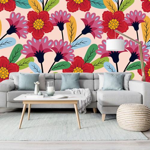 Ταπετσαρία τοίχου Exotic leaves and flowers 150x150 Ύφασμα