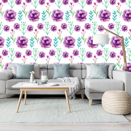 Ταπετσαρία τοίχου Purple floral 300x210 Ύφασμα