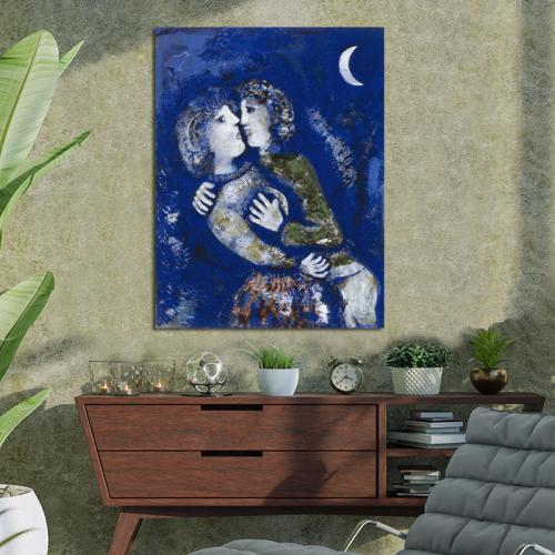 Πίνακας του Marc Chagall-Les Amoureux à la demi-lune 60x79 Τελαρωμένος καμβάς σε ξύλο με πάχος 2cm