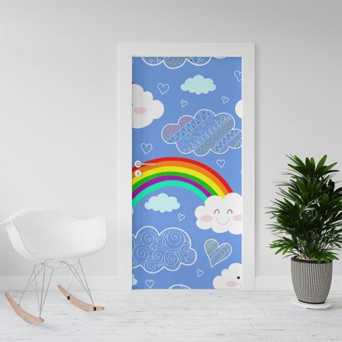 Αυτοκόλλητο πόρτας Rainbow and clouds 80x200 Αυτοκόλλητα πόρτας