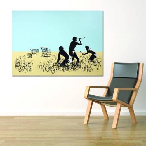 Πίνακας σε καμβά Banksy - Trolley Hunters 56x40 Τελαρωμένος καμβάς σε ξύλο με πάχος 2cm