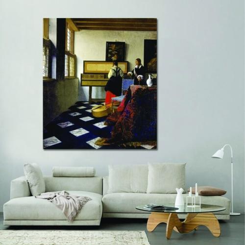 Πίνακας σε καμβά Vermeer - The Music Lesson 120x139 Τελαρωμένος καμβάς σε ξύλο με πάχος 2cm