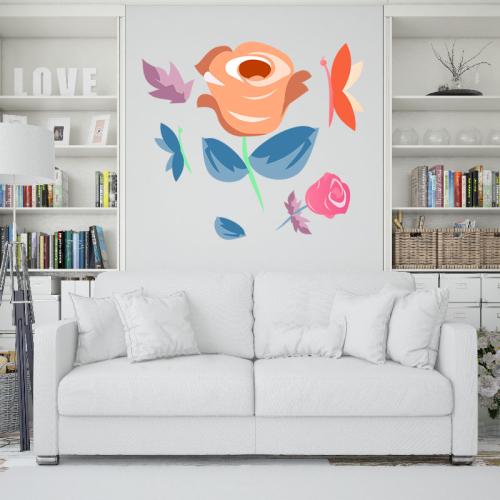 Αυτοκόλλητο τοίχου Rose and butterflies 145x130 Αυτοκόλλητα τοίχου