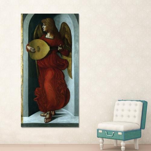Πίνακας σε καμβά Leonardo da Vinci - Angel in red with a Lute 70x138 Τελαρωμένος καμβάς σε ξύλο με πάχος 2cm