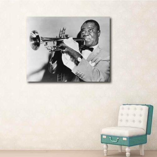 Πίνακας σε καμβά Louis Armstrong with his Sax 155x120 Τελαρωμένος καμβάς σε ξύλο με πάχος 2cm