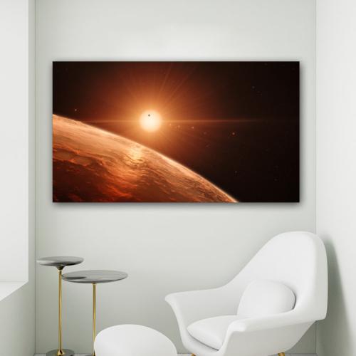 Πίνακας σε καμβά Ανατέλλων Ήλιος και Πλανήτης 122x70 Τελαρωμένος καμβάς σε ξύλο με πάχος 2cm