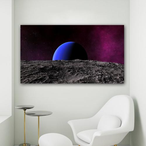 Πίνακας σε καμβά Ανατέλλοντας Μπλε Πλανήτης 124x70 Τελαρωμένος καμβάς σε ξύλο με πάχος 2cm