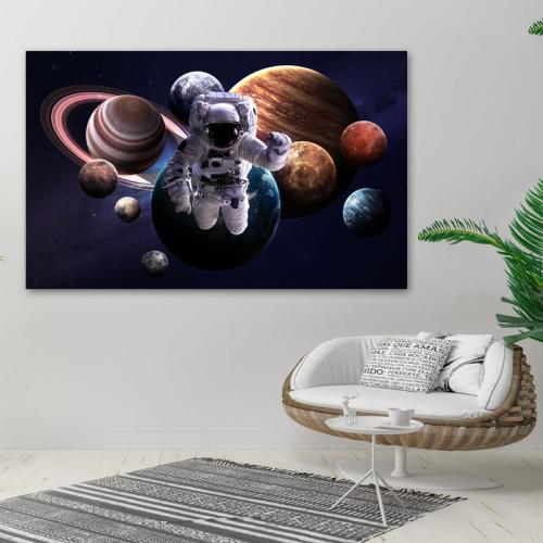 Πίνακας σε καμβά Αστροναύτης και Πλανήτες 128x80 Τελαρωμένος καμβάς σε ξύλο με πάχος 2cm