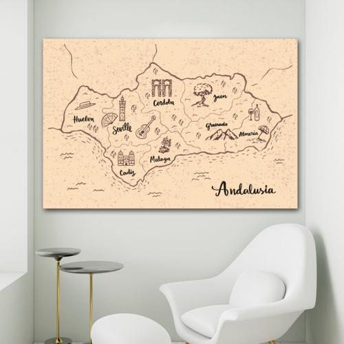 Πίνακας σε καμβά Χάρτης Ανδαλουσία 90x60 Τελαρωμένος καμβάς σε ξύλο με πάχος 2cm