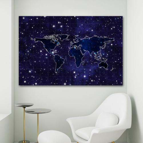 Πίνακας σε καμβά Χάρτης με Φόντο Διάστημα 75x50 Τελαρωμένος καμβάς σε ξύλο με πάχος 2cm