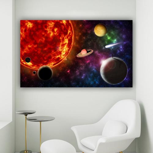 Πίνακας σε καμβά Πλανήτες γύρω από τον Ήλιο 83x50 Τελαρωμένος καμβάς σε ξύλο με πάχος 2cm