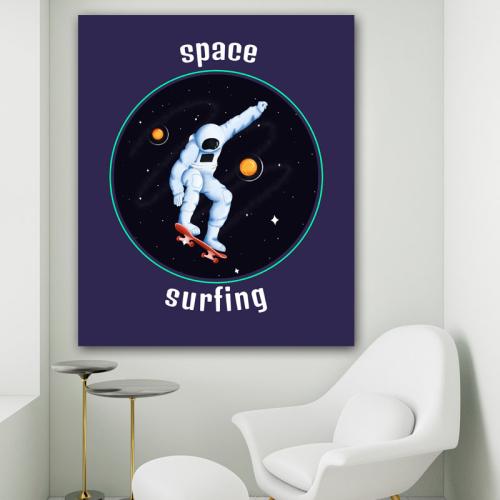 Πίνακας σε καμβά Space Surfing 120x144 Τελαρωμένος καμβάς σε ξύλο με πάχος 2cm