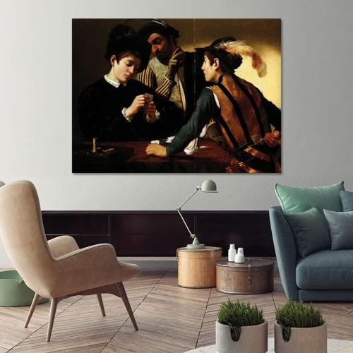 Πίνακας σε καμβά Caravaggio - Cardsharps 41x30 Τελαρωμένος καμβάς σε ξύλο με πάχος 2cm
