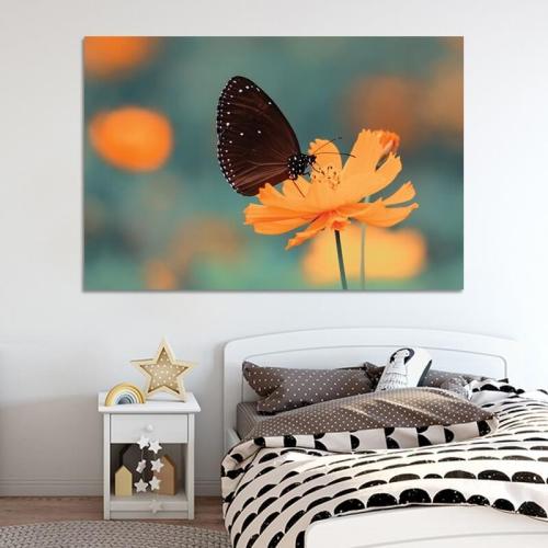 Πίνακας σε καμβά Πεταλούδα σε Λουλούδι 75x50 Τελαρωμένος καμβάς σε ξύλο με πάχος 2cm