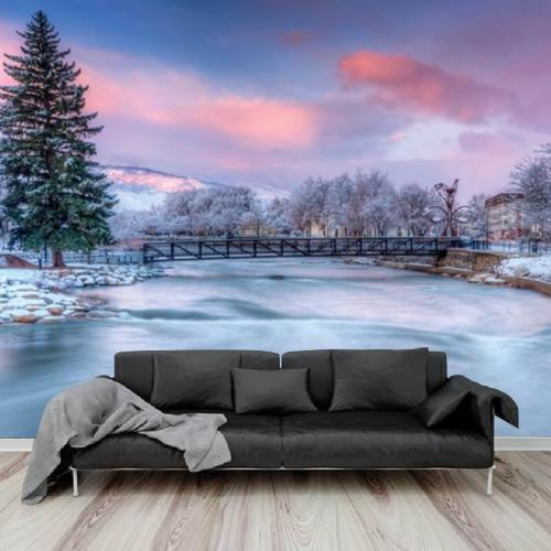 Ταπετσαρία τοίχου με Χιονισμένη Λίμνη 240x130 Ύφασμα