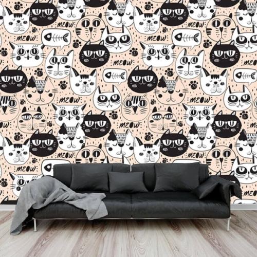 Ταπετσαρία τοίχου με Μοτίβο Γάτες 100x60 Ύφασμα