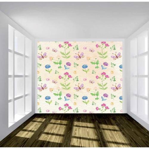Ταπετσαρία τοίχου Σχέδιο με λουλουδάκια και πεταλουδίτσες 100x100 Ύφασμα