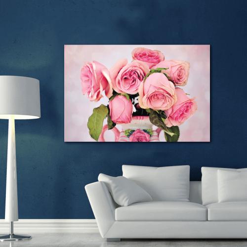 Πίνακας σε καμβά με Ροζ Τριαντάφυλλα 60x95 Τελαρωμένος καμβάς σε ξύλο με πάχος 2cm