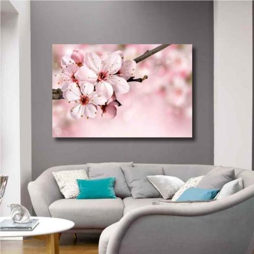 Πίνακας σε καμβά με ροζ λουλούδια 100x150 Τελαρωμένος καμβάς σε ξύλο με πάχος 2cm