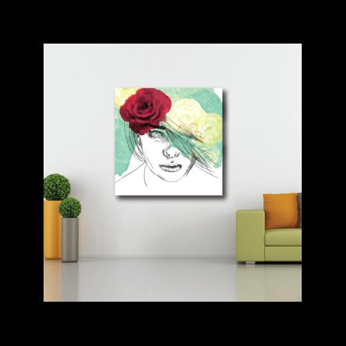 Πίνακας σε καμβά Γυναίκα με λουλούδια 150x150 Τελαρωμένος καμβάς σε ξύλο με πάχος 2cm