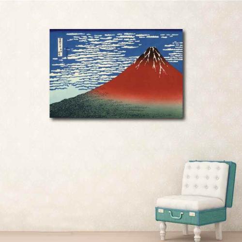 Πίνακας σε καμβά Katsushika Hokusai - Red Fuji Mountain 75x50 Τελαρωμένος καμβάς σε ξύλο με πάχος 2cm