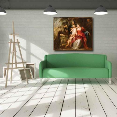 Πίνακας σε καμβά Peter Paul Rubens - The Holy Family with Saints Francis and Anne and the Infant Saint John the Baptist 47x40 Τελαρωμένος καμβάς σε ξύλο με πάχος 2cm