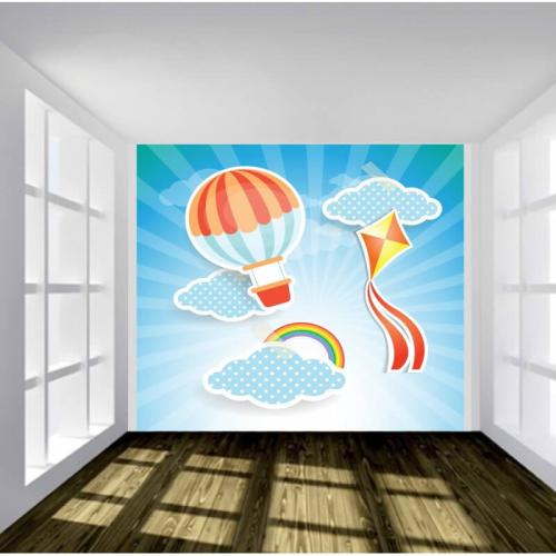 Ταπετσαρία τοίχου Σχέδιο με αερόστατο και χαρταετό 220x220 Ύφασμα