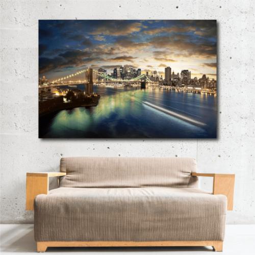 Πίνακας σε καμβά με Πόλη στο ηλιοβασίλεμα 110x165 Τελαρωμένος καμβάς σε ξύλο με πάχος 2cm