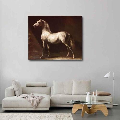 Πίνακας σε καμβά Théodore Géricault - White Arabian Horse - 1824 123x100 Τελαρωμένος καμβάς σε ξύλο με πάχος 2cm