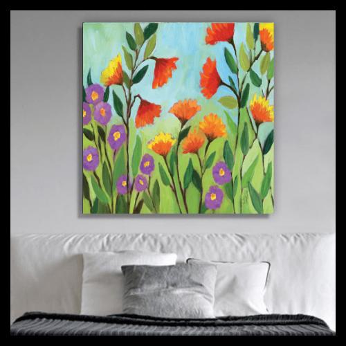 Πίνακας σε καμβά πολύχρωμα λουλούδια 60x60 Τελαρωμένος καμβάς σε ξύλο με πάχος 2cm