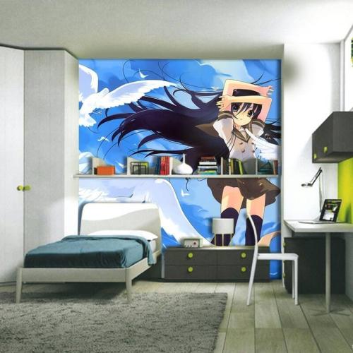 Ταπετσαρία τοίχου κορίτσι με περιστέρια anime 160x90 Βινύλιο