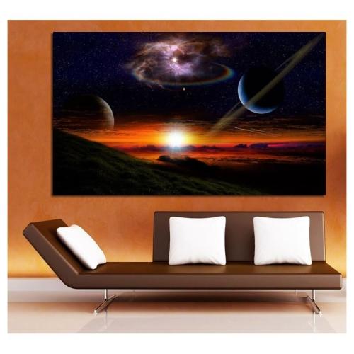 Πίνακας σε καμβά με διάστημα και ηλιοβασίλεμα 50x75 Τελαρωμένος καμβάς σε ξύλο με πάχος 2cm