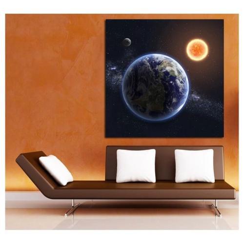 Πίνακας σε καμβά με τον ήλιο και τη γη 120x120 Τελαρωμένος καμβάς σε ξύλο με πάχος 2cm