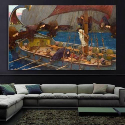 Πίνακας σε καμβά με τον Οδυσσέα και τις Σειρήνες 30x45 Τελαρωμένος καμβάς σε ξύλο με πάχος 2cm