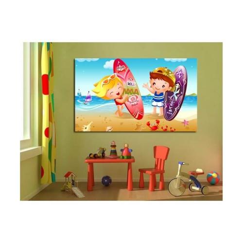 Πίνακας σε καμβά παιδιά με σερφ 68x50 Τελαρωμένος καμβάς σε ξύλο με πάχος 2cm