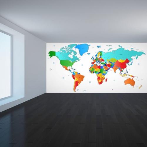 Ταπετσαρία τοίχου Χάρτης με χώρες 260x150 Ύφασμα