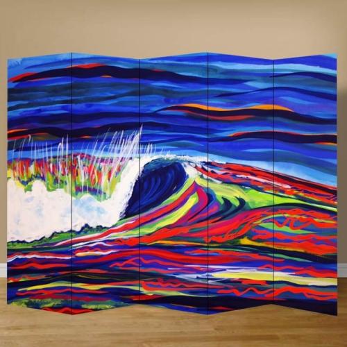 Παραβάν με ζωγραφισμένα κύματα 200x180 Ύφασμα Μία όψη